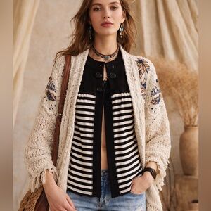 Love On A Hanger Top Open Shrug Striped Black Cream Top Medium Wednesday Addams